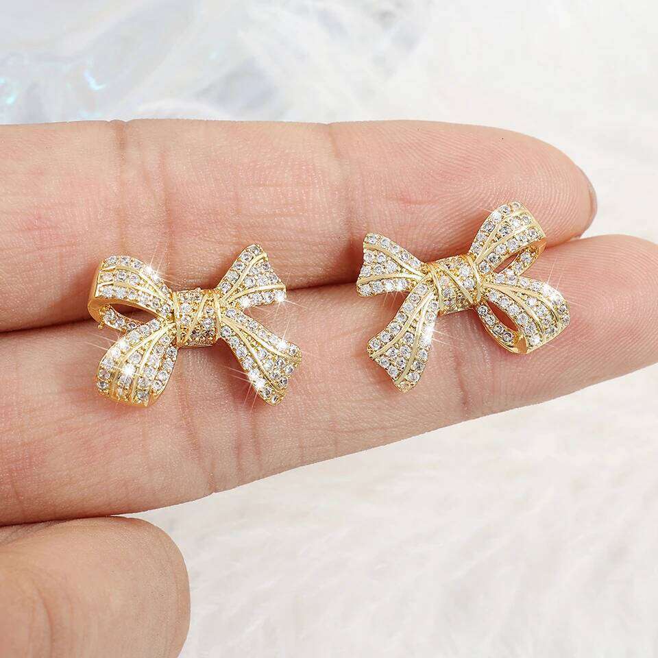 ZAKOL New Brilliant Micropaved Zirconia Bowknot Earrings Delicate Sliver Color Ear Accessories Gift for Women