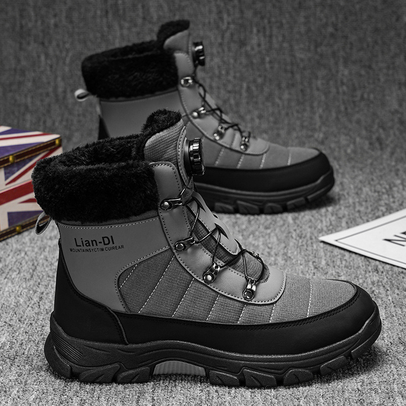 Snow Boots Men Women Large Cotton Boots with Velvet Mid Top High Top Martin Boots for Warmth and Comfort