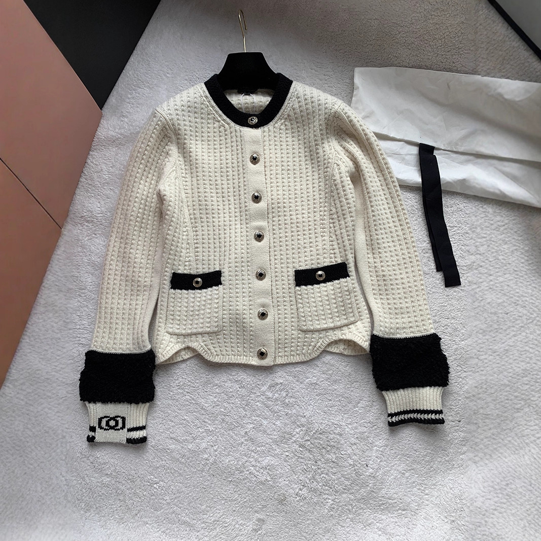Original Development! Shenzhen Nanyou 25N Ski Series Black And White Knitted Cardigan Cashmere Wool Blend Knitwear