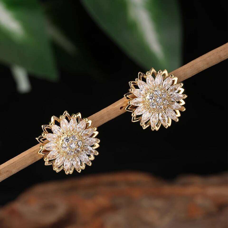 ZAKOL New Trendy Sunflower Daisy Flower Zirconia Earring Necklace for Women Romantic Sparkling Crystal Wedding Jewelry Set