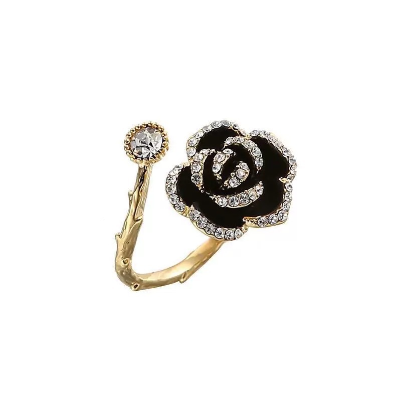 Luxury Brand Designer Jewelry Flower Of Wealth In The World ~ Black Camellia Ring For Women, Ins Style, High-End Luxury, French Chic, Gentle Temperame