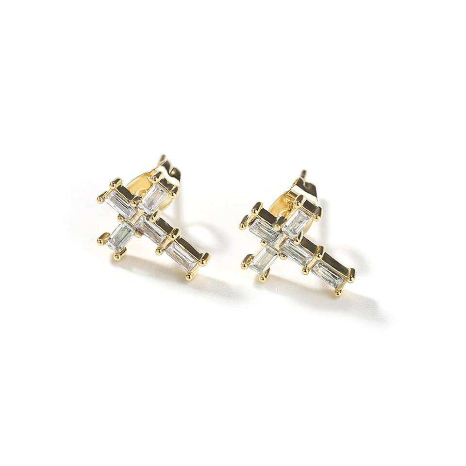 ZAKOL Simple Shiny Baguette Cross CZ Stud Earrings Women Mens Hip Hop Punk Sliver Gold Color Ear Accessories 2025 New