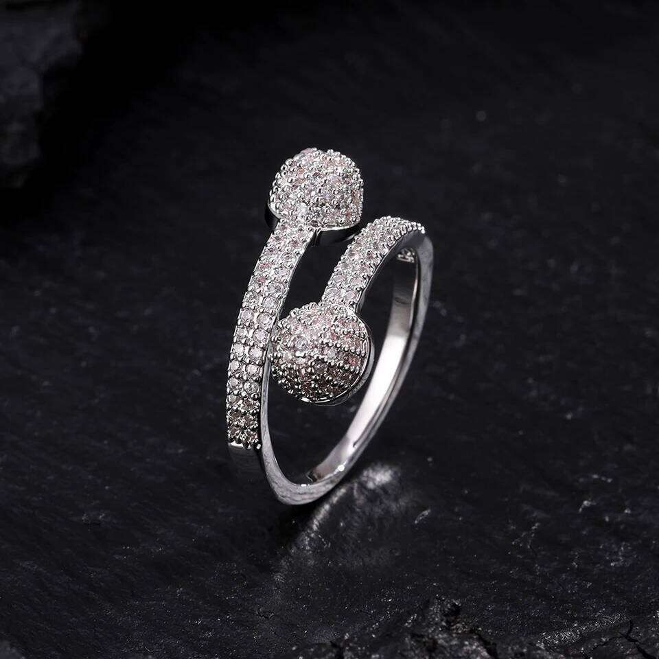 ZAKOL Luxury Buling Micro-Inlaid Zircon Half Spherical Open Exquisite Shiny Engagement Wedding Ring Jewelry Gift