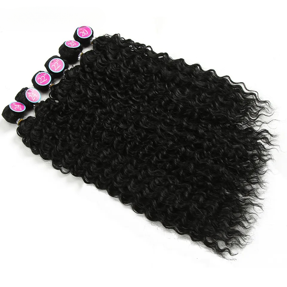 Designer woman Glueless Wig Star Afro Wigs 6-Pack Bundles Kinky Curly Wavy Weave 20, 22, 24 Inch - Natural Color Synthetic Hair Curly