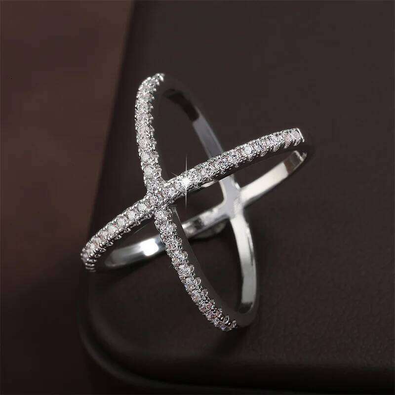 ZAKOL Fashion Cross X Shape Crystal Rings For Women White Color Micro Inlay Paved Zirconia Party Dating Jewelry Gift R178