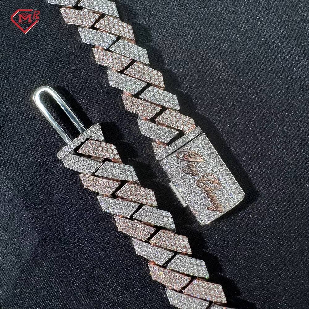 Two Tone Moissanite Cuban Link Chain 925 Silver Hip Hop Heavy Borderless Miami Moissanite Chain