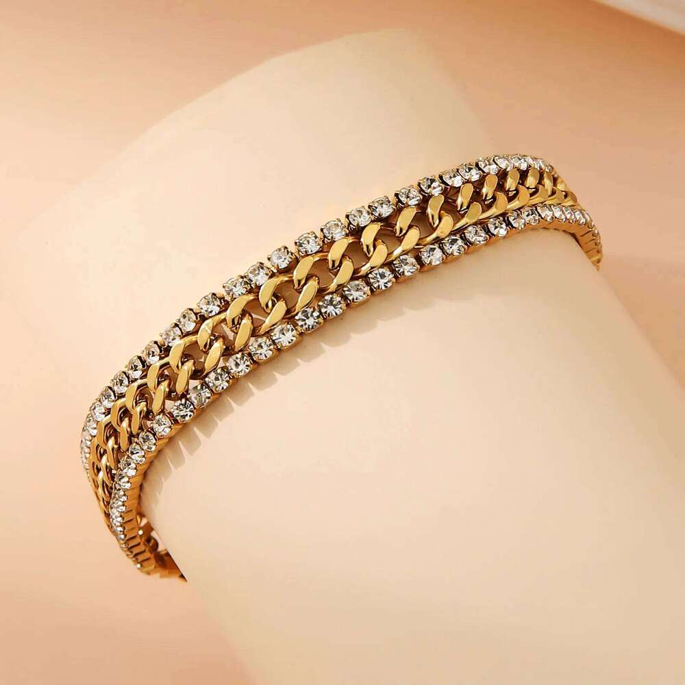 ZAKOL New Cubic Zirconia Tennis 18K Gold Plated Stainless Steel Three Layer Wide Bracelet Luxury Jewelry Gift for Women