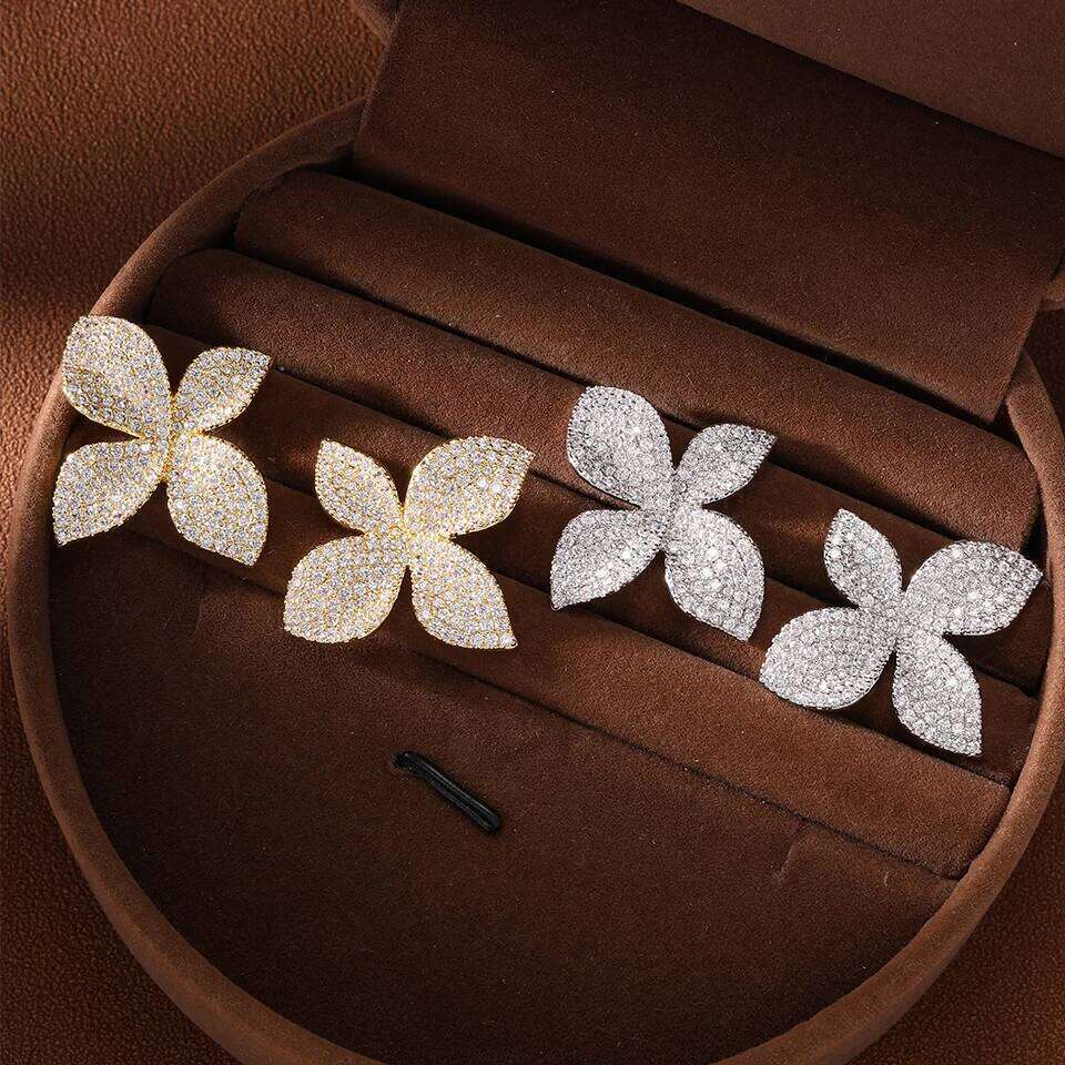 ZAKOL Original Design Shiny Cubic Zirconia Leaf Flower Earrings for Women Gorgeous Buling CZ Wedding Party Jewelry