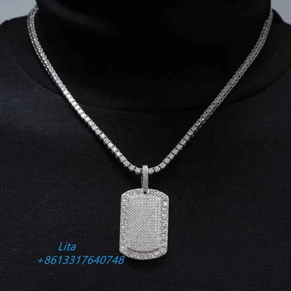 Hip Hop Jewelry Bling Necklace Chain 925 Solid Silver Moissanite Diamond Charm Pendant for Men