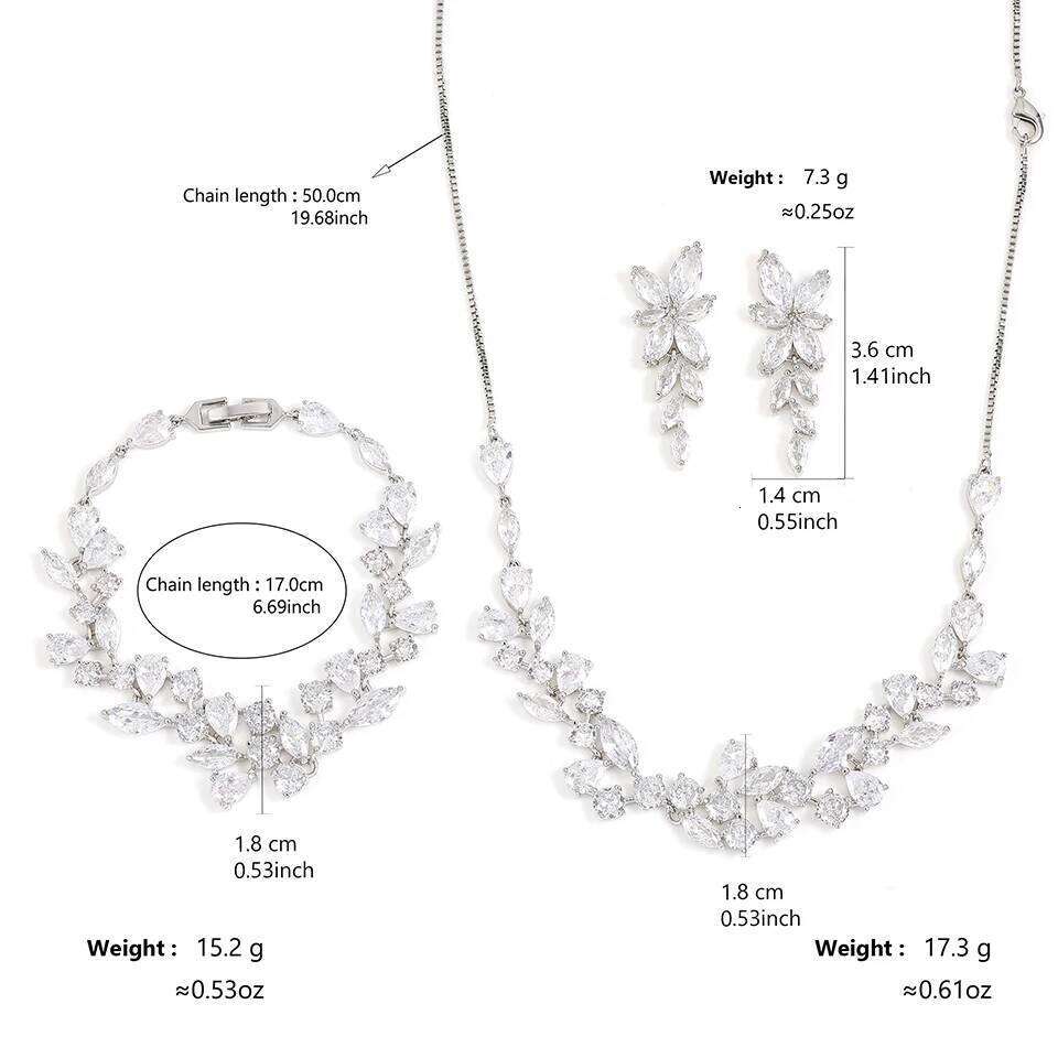 ZAKOL Luxury White AAA Zircon Earrings Bracelet Necklace Jewelry Gorgeous Tassel Charm 4pcs Set for Wedding Party