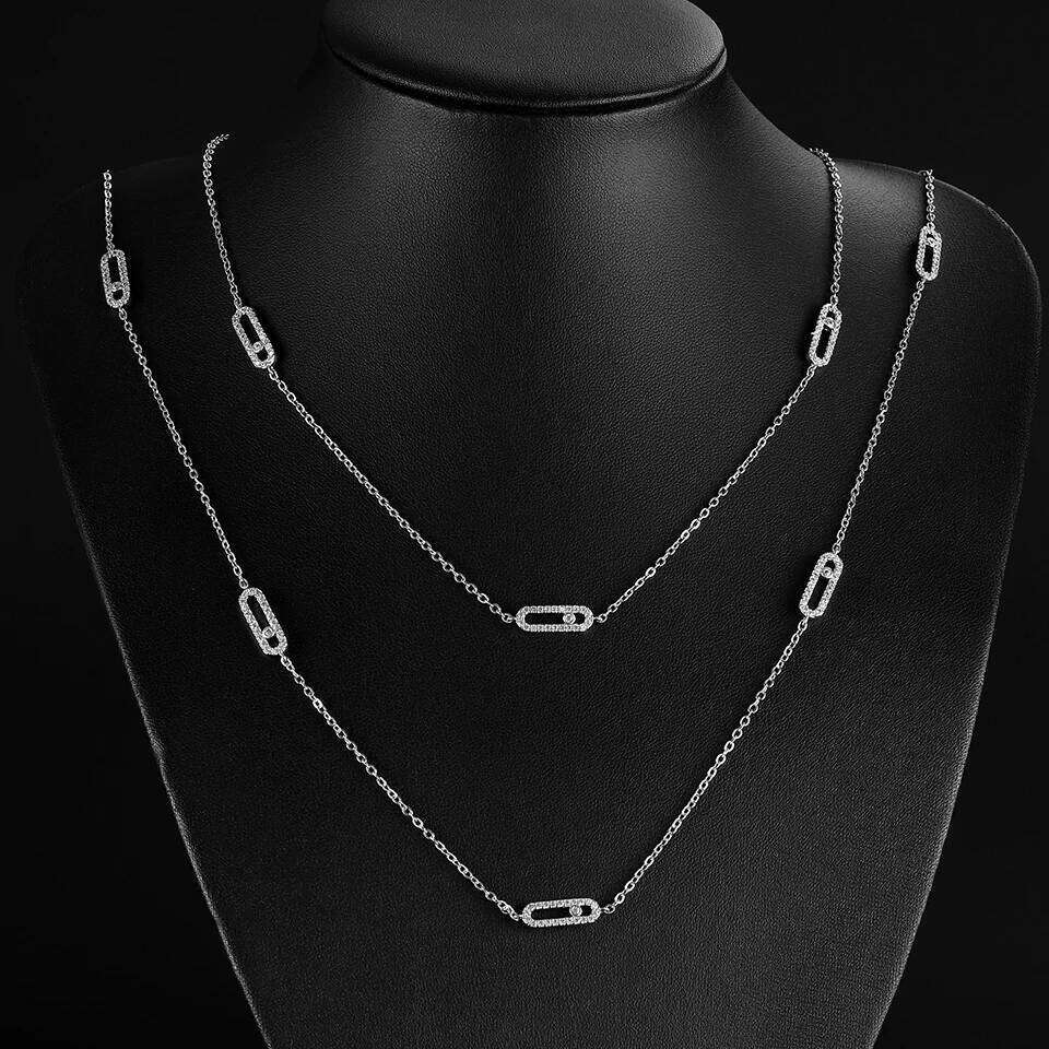 ZAKOL Luxury Saudi Style Hollow Rectangle Round Zircon Long Pendant Necklace for Women Ins Fashion Paperclip Design Jewelry
