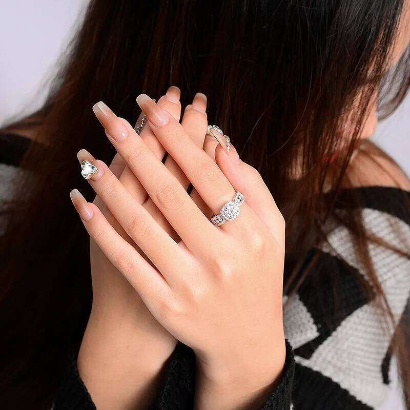 1CT D Color Moissanite Ring For Women 925 Sterling Silver with White Gold Plated Lab Diamond Engagement Wedding Band Jewelry f15