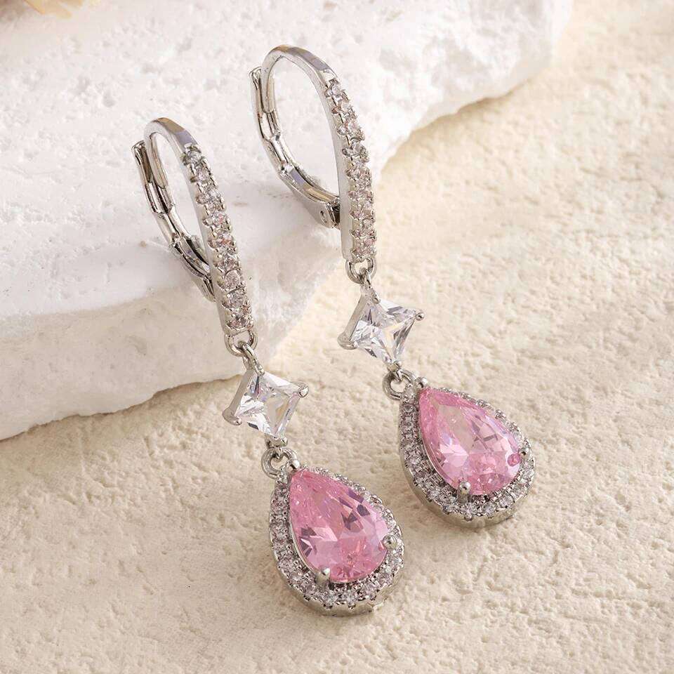 ZAKOL Fashion Pink Water Drop Zircon Hoop Earrings for Women Buling Cubic Zirconia Bridal Earring Wedding Party Jewelry