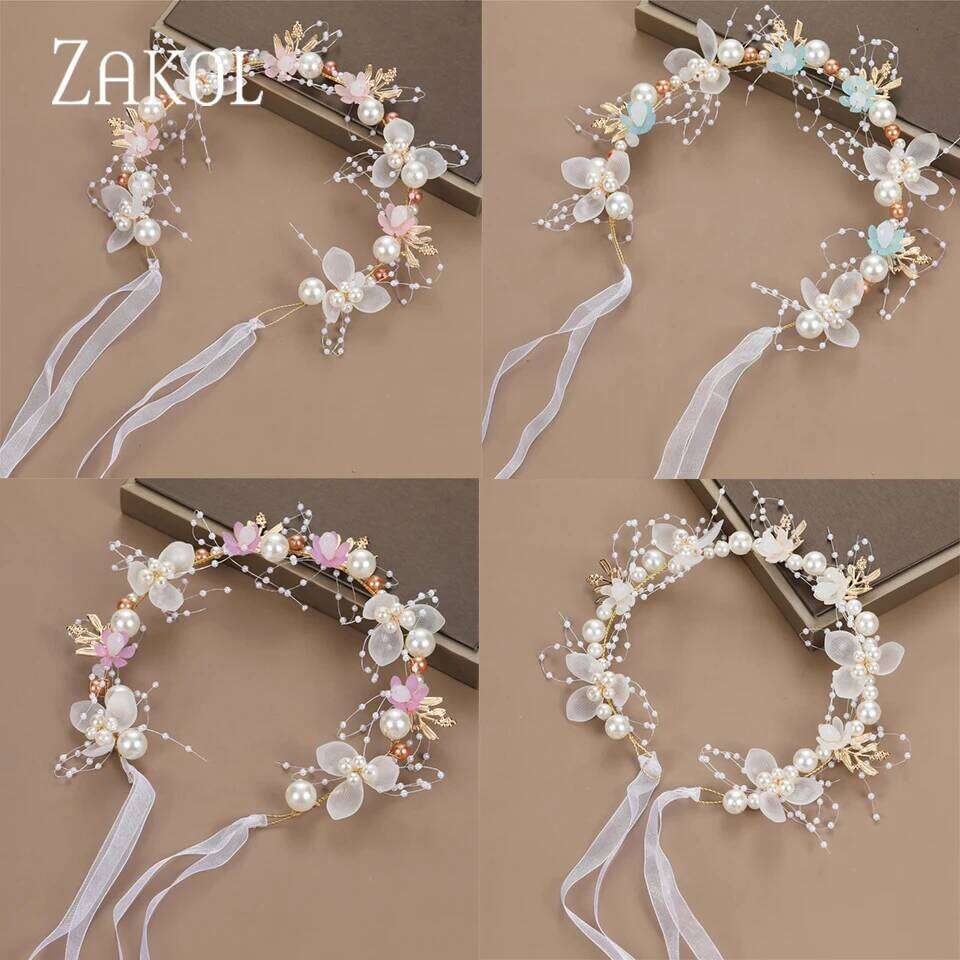 ZAKOL Sweet Romantic Bridal Pearl Flower Hair Headdress Garland Headband Wedding Jewelry Gift