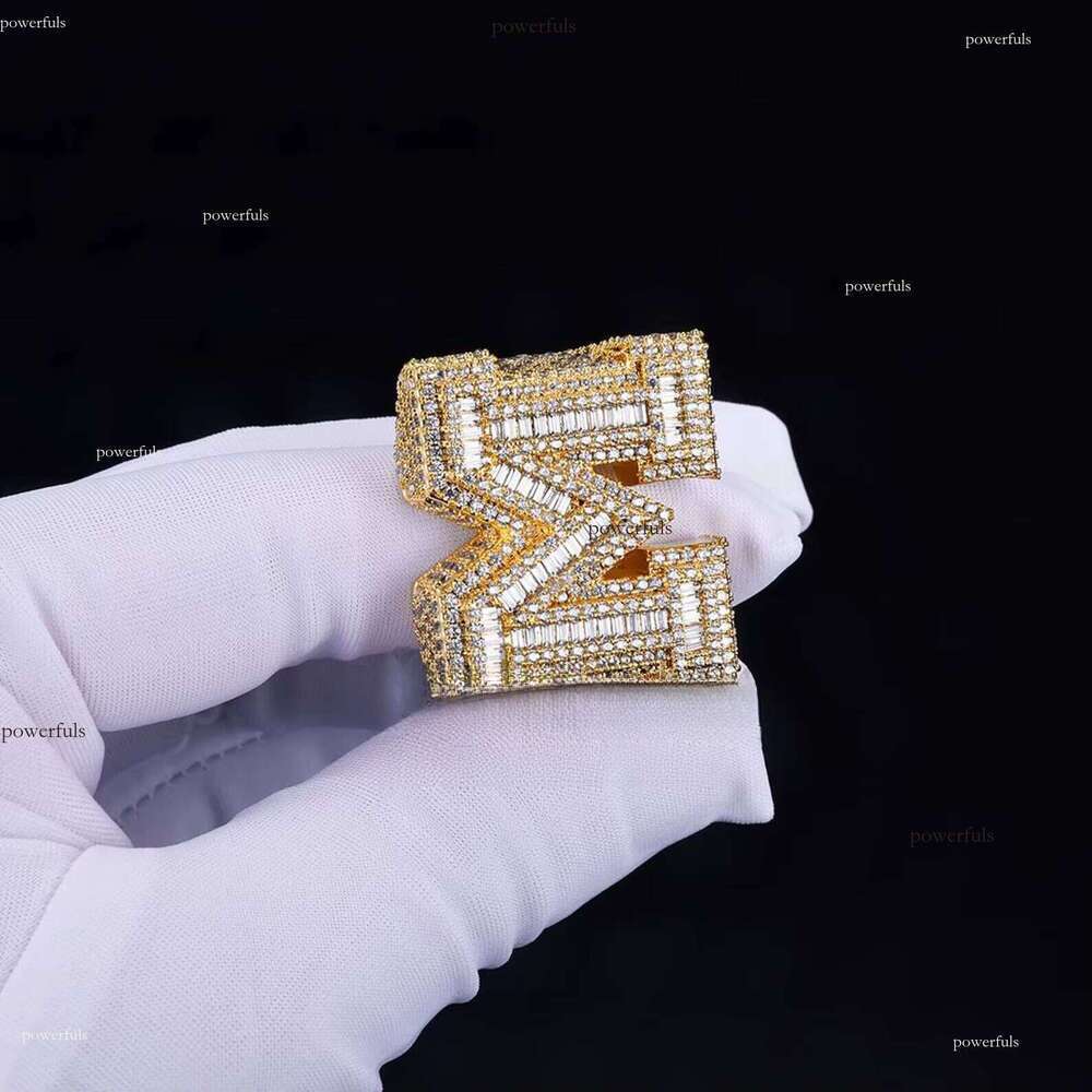 Iced 'M' Letter Moissanite Diamond Classic Design Custom Hip-Hop Ring Round and Baguette Cut Luxury Jewelry