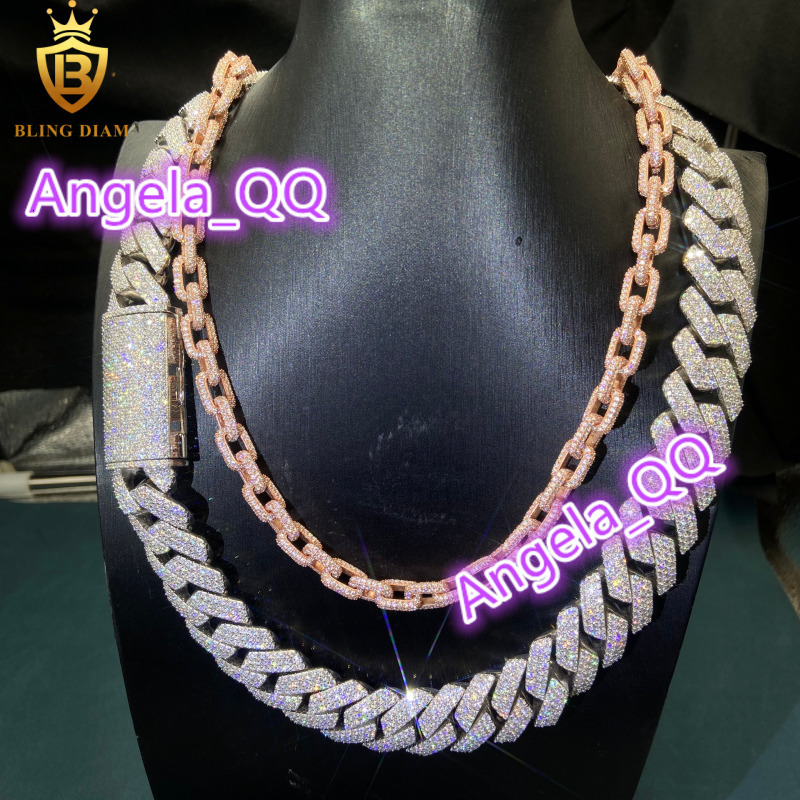 Hot Sale Iced Out Moissanite Cuban Link Chain HipHop Style 20mm 925 Silver Moissanite Cuban Chain Pass Diamond Tester GRA