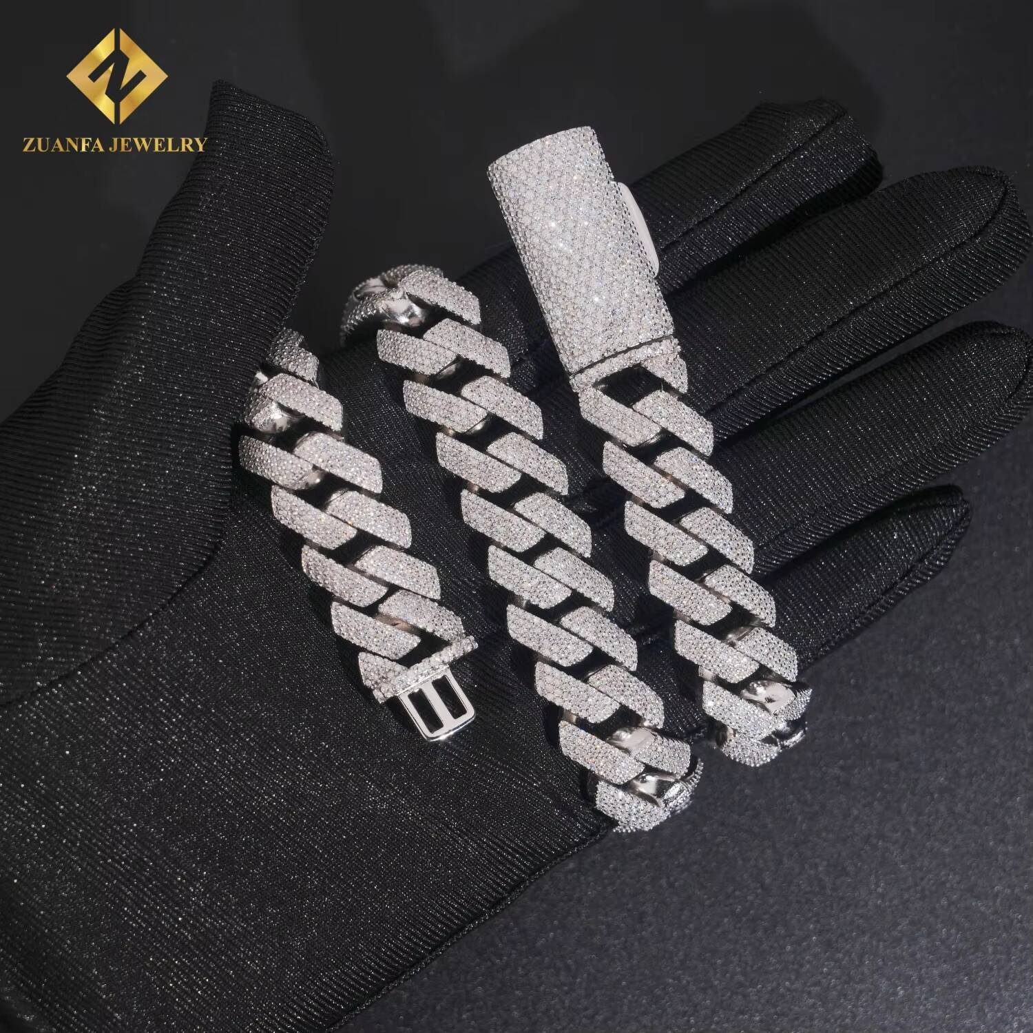 Luxury VVS 15mm Miami Hip Hop Fine Jewelry Lab Moissanite Diamond Men Necklace Cuban Link Chain