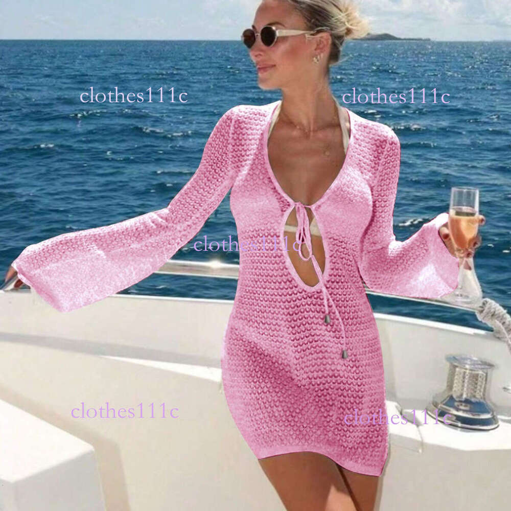 European And American Beach Dress Sexy Hollow Out See-Through Knitted Long Sleeve Bikini Swimsuit Cover-Up Sun Protection Clothing For Women Luanyun