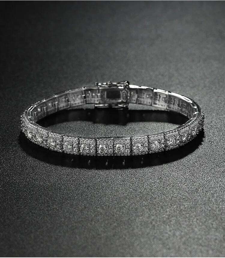 Moissanite Tennis 925 Sterling Silver Plated White Gold Bracelet for Women Man Sparkling Party Jewelry 1c4