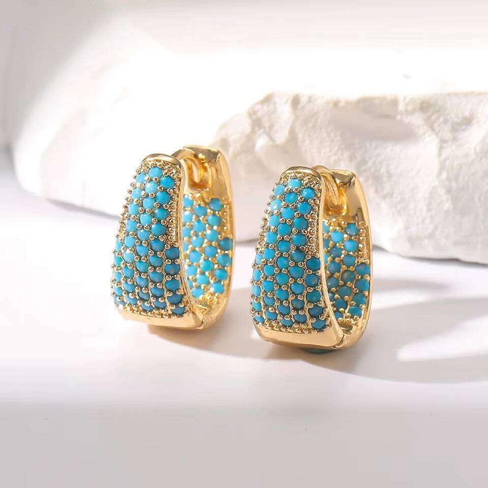 ZAKOL New Blue Turquoise Chunky U-shaped Hoop Earring for Women Flower Ear Accessories Fashion Cute Party Jewelry Gifts