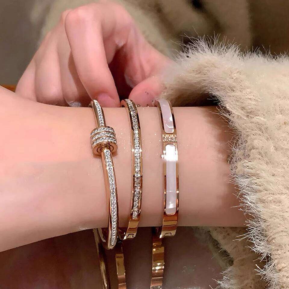 ZAKOL 3pcs Classic Sparkling Zircon Gypsophila Stainless Steel Bracelet Set for Women Exquisite Fashion Stackable Jewelry