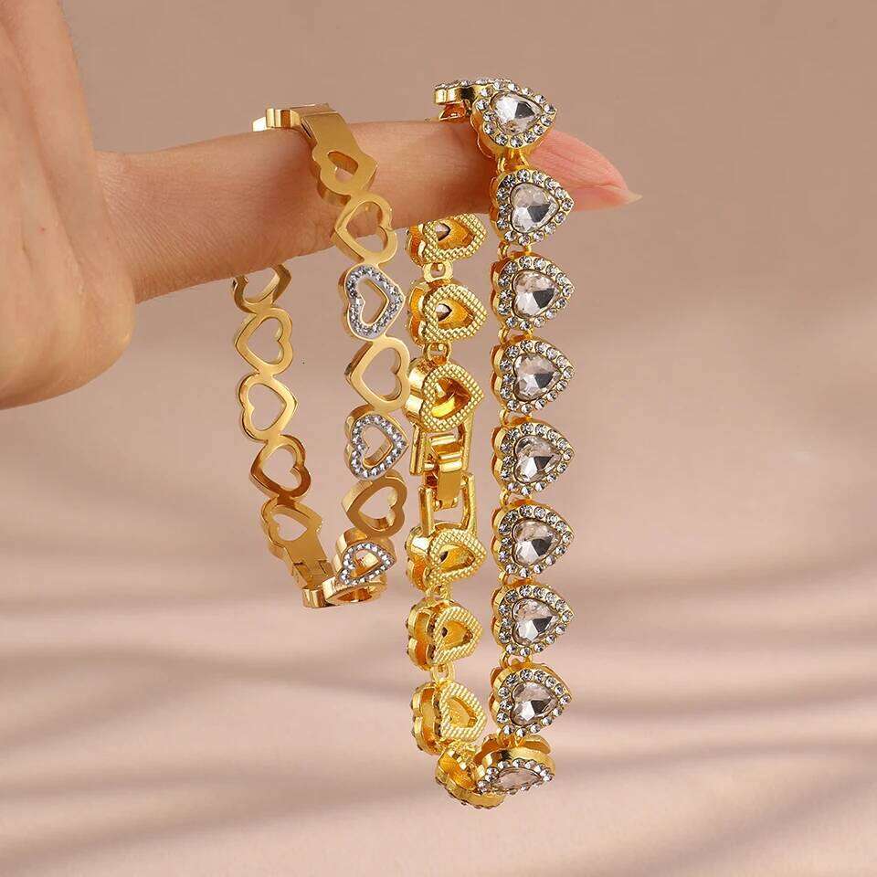 ZAKOL Fashion Trendy Heart Bangle Set for Women Luxury Zircon Crystal Stainless Steel Bracelet Christmas Holiday Gift