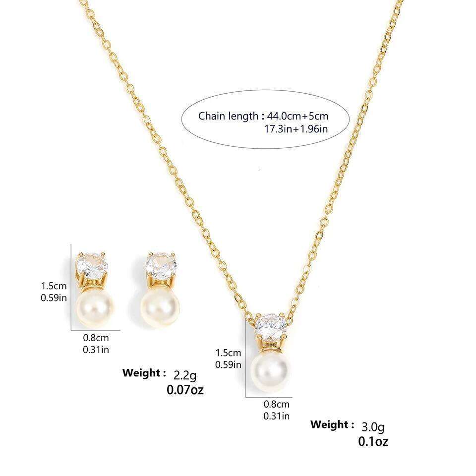 ZAKOL Simple Fashion Imitation Pearl Earrings Necklace Jewelry Set With Box AAA Zircon Ear Neck Accessories Women Birthday Gift