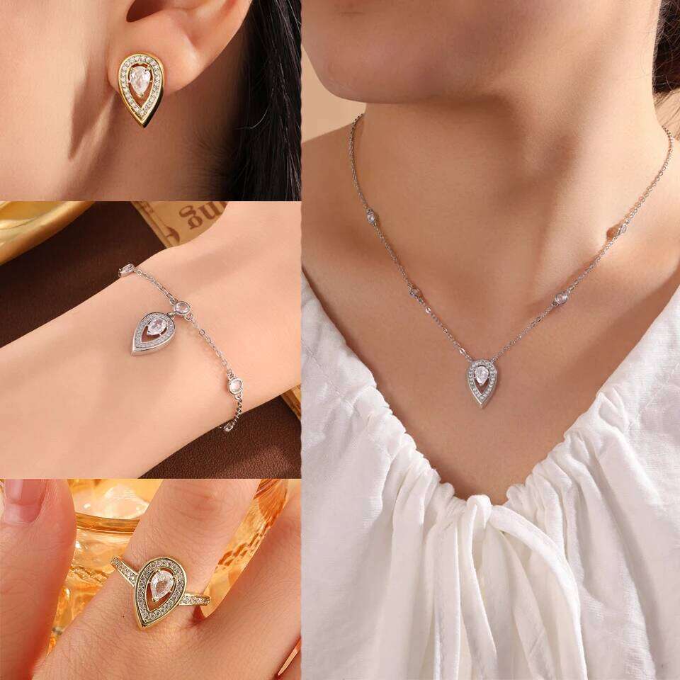 ZAKOL 4Pcs/Set AAA Cubic Zirconia Pear-shaped Wedding Set for Women Elegant Shiny Crystal Aesthetic Jewelry Gift