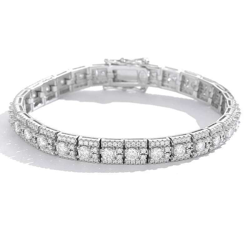 Moissanite Tennis 925 Sterling Silver Plated White Gold Bracelet for Women Man Sparkling Party Jewelry 1c4