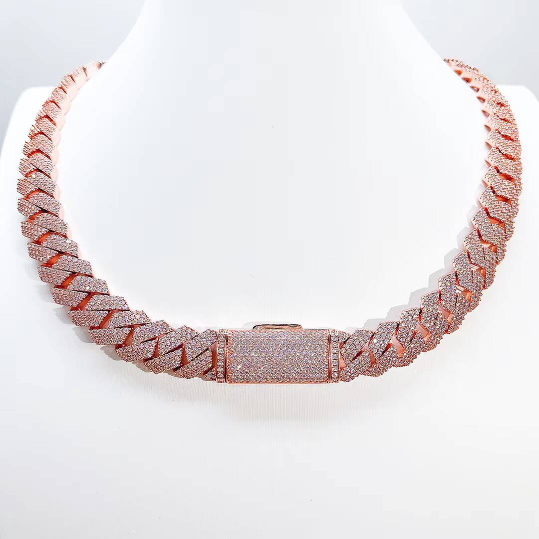 Hip Hop Jewelry 15mm Pass Diamond Test VVS Moissanite Diamond Iced Out Necklace Custom Men 925 Silver Cuban Link Chain