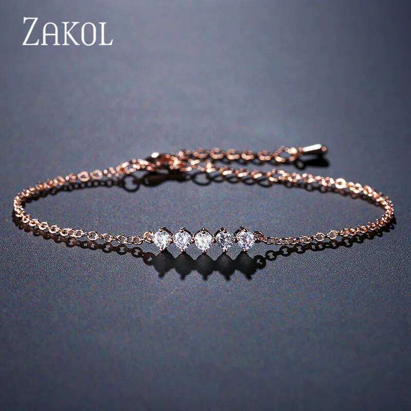 ZAKOL Simple Round Cubic Zirconia Tennis Bracelets for Women Fashion Sliver Color Chain Charm Bracelet Party Jewelry BP2043