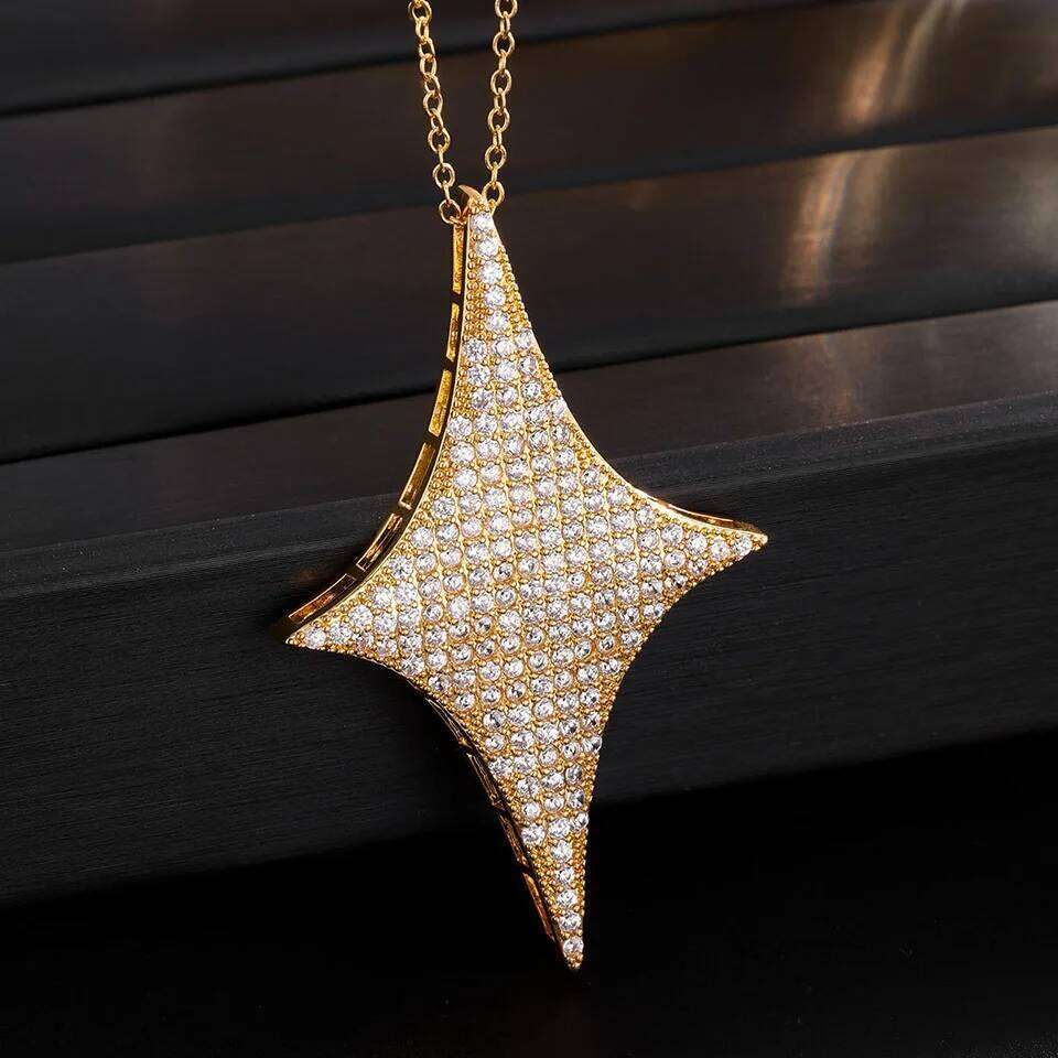 ZAKOL New Zircon Inlaid Four Pointed Star Pendant Necklace Buling CZ Luxury Party Wedding Jewelry Gifts