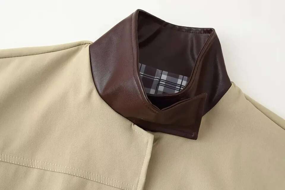 Women Casual Loose Contrast Plaid Inside Stand Collar Jacket 2026 Designer Fashion New Autumn Fashion High Street Coat
