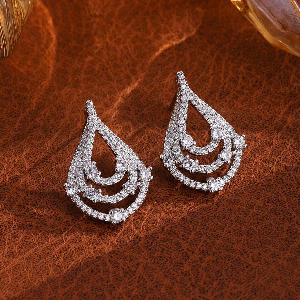 ZAKOL Simple Light Full Zirconia Hollow Water Drop Stud Earrings for Women Shining CZ Wedding Party Jewelry Accessories