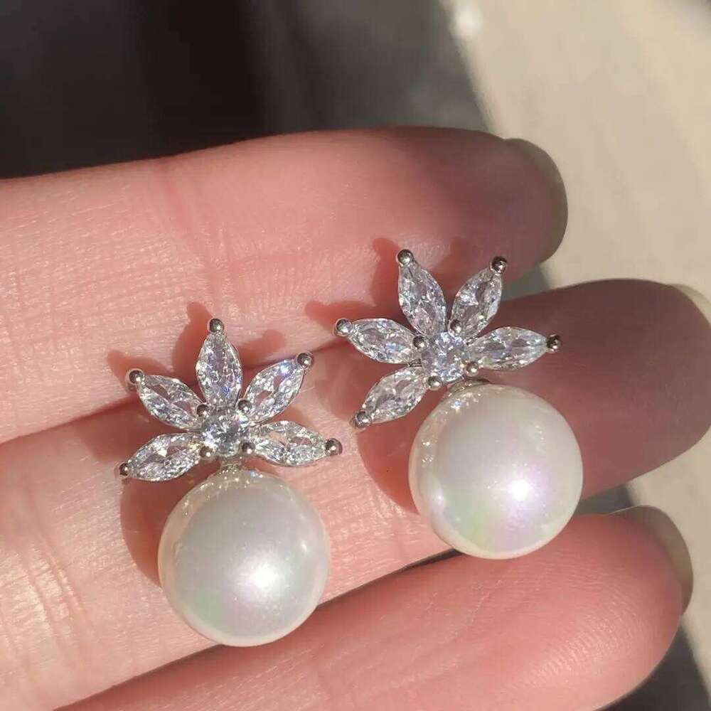 ZAKOL Colorful Radiant Imitation Pearls CZ Stud Earrings for Women Elegant Leaf Flower Bridal Earring Wedding Jewelry
