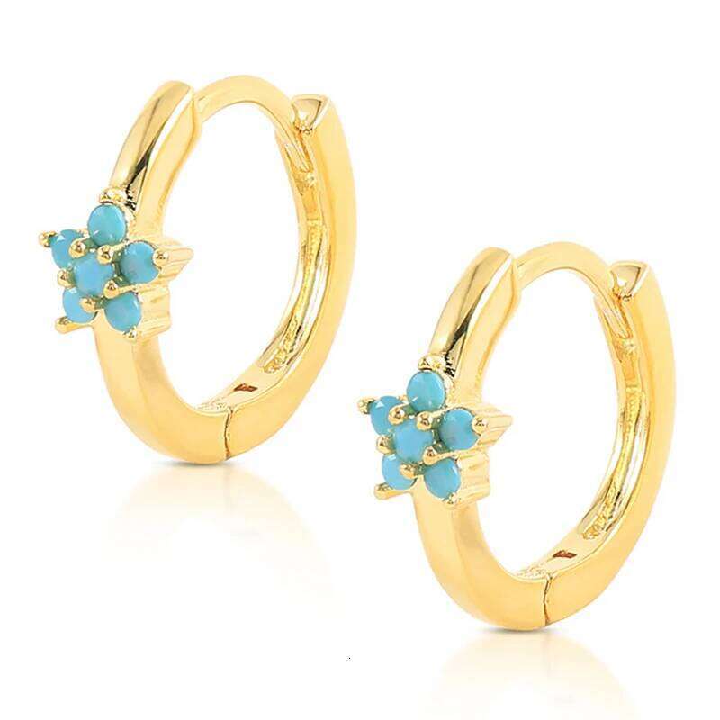 Trendy Flower Round Blue Turquoise Earrings For Women Girls U-shaped Metal Stone Ears Accessories Festival Jewelry Gifts ZAKOL