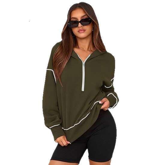 Amazon European and American Autumn Winter New Women's Sweatshirt Hoodie Long Sleeve Half Zipper Short Fashion Casual
