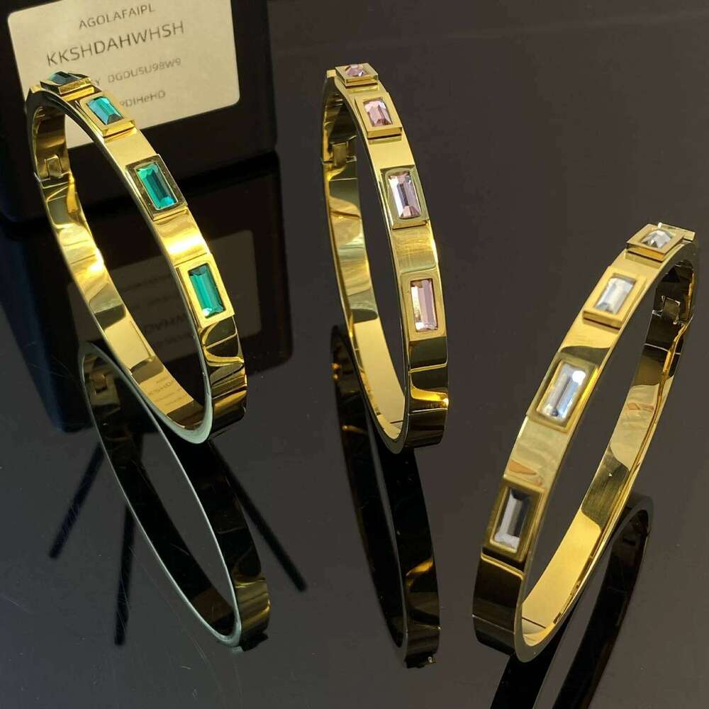 ZAKOL 18K Gold Plated Stainless Steel Cubic Zircon Bracelet for Women Pink Green Square CZ Waterproof Fashion Jewelry Gift