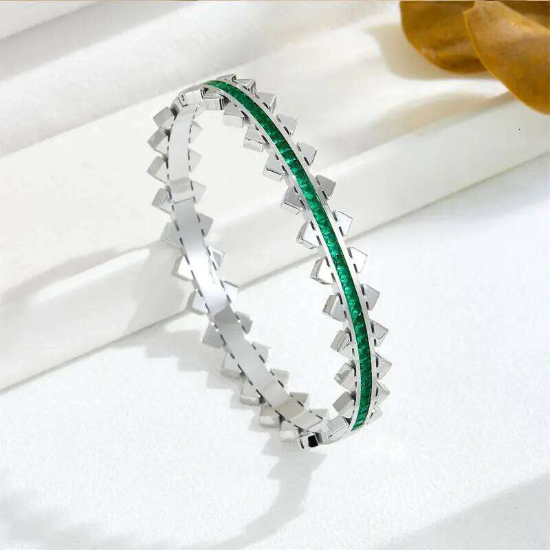ZAKOL Fashion Stainless Steel Triangular Square Green Zircon Bracelet Suitable For Women Party Daily Wear Jewelry Gift