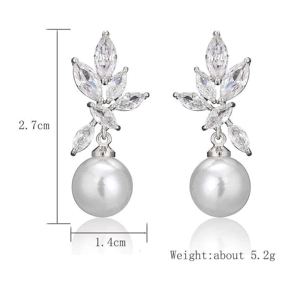 ZAKOL Classic Zircon Pearl Bridal Earrings for Women Shiny Leaf AAA CZ Crystal Gorgeous Wedding Party Jewelry