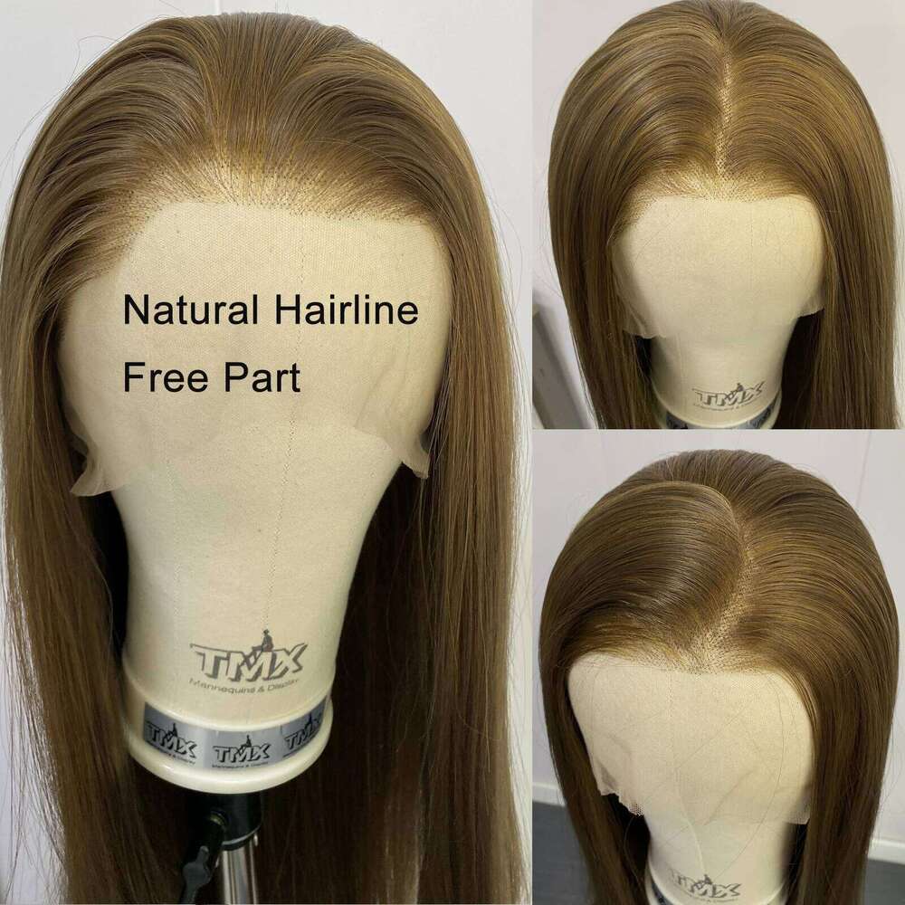 Highlight Wig for Women Brown & Blonde 13x4 Lace Front Mix Color Long Silky Straight Synthetic Hair Free Part Natural Hairline