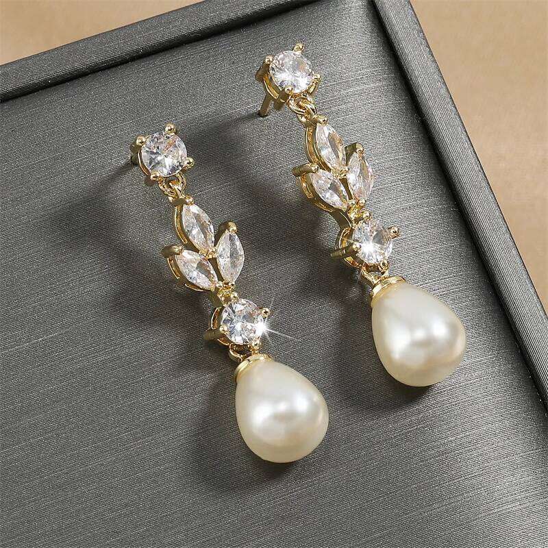 ZAKOL Classic AAA Zircon Pear Shape Imitation Pearl Drop Earrings for Women Fashion Bridal Engagement Wedding Jewelry