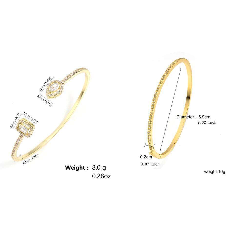 ZAKOL Classic Geometric AAA Cubic Zirconia Open Bracelet for Women Shiny Crystal Engagement Wedding Party 2 Pcs Bangle Set