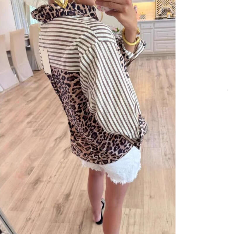 Women Pullover Hoodie Printed Sweatshirt K Fashionable Women S Casual Long Sleeved Leopard Print Splice Cardigan With Striped Shirt Top