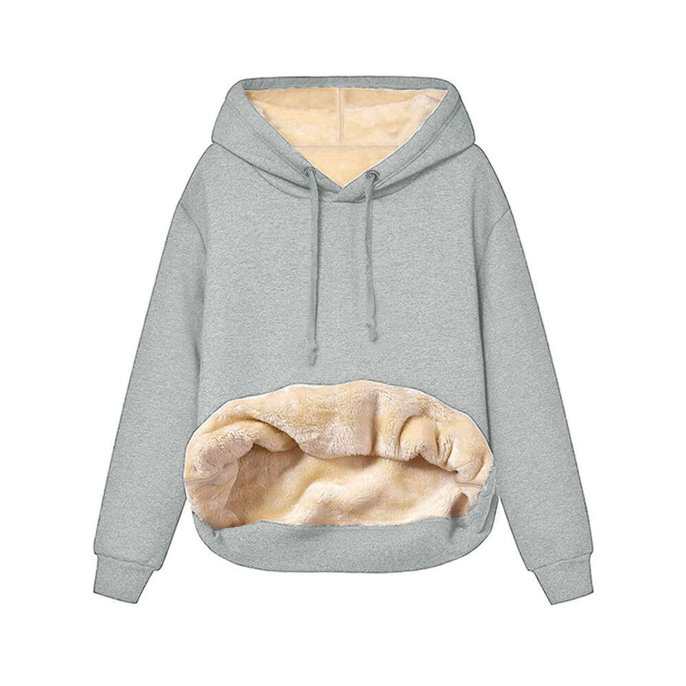 European and American Cross-Border Amazon Hot-Selling Winter Women's Warm Lamb Wool Pocket Hooded Sweatshirt Jacket