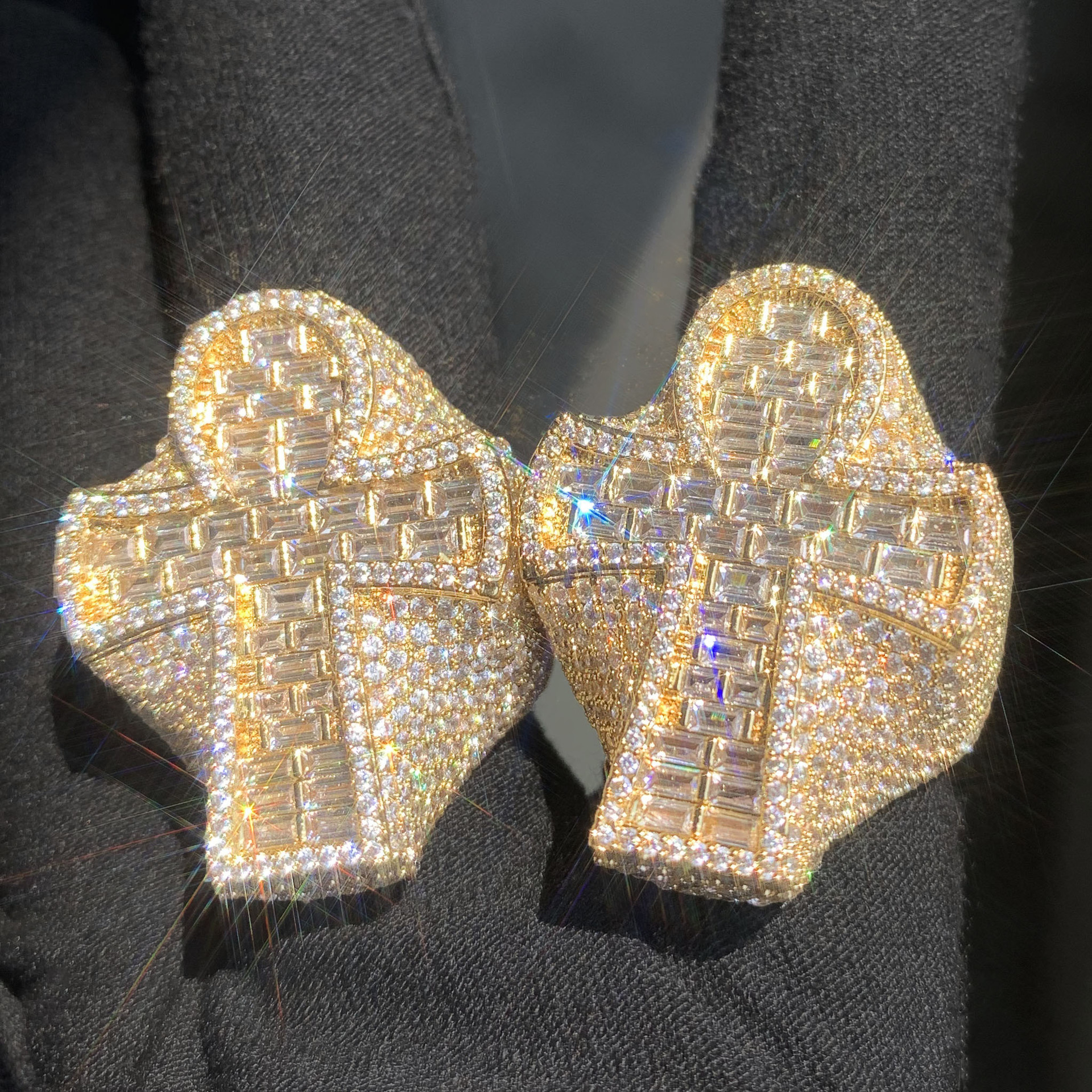 Hip Hop Casting Cross Ring With Side Stones Real Gold Plated TopBling 5A Cubic Zircon Religious Jewelry