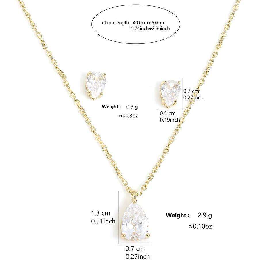 ZAKOL Exquisite Shiny Zircon Water Drop Round Earring Necklaces for Women Romantic Wedding Engagement Jewelry Set With Gift Box