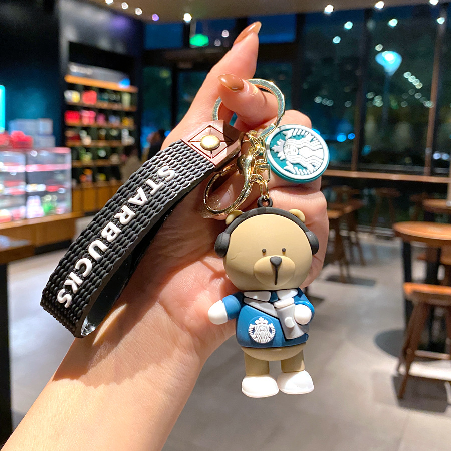 Hot free shipping designer key chain for bags green brown Fashionable and versatile milk tea bear keychain pendant cute car keychain decoration gift