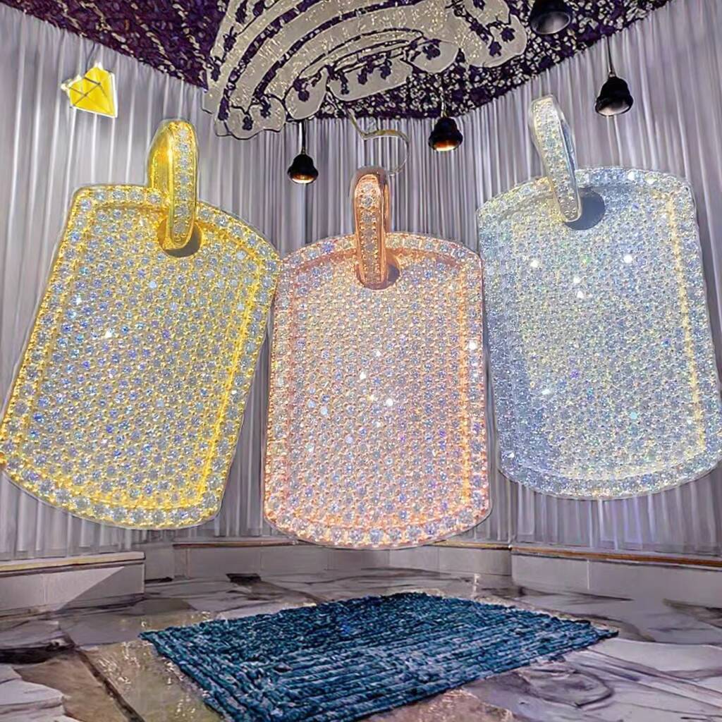 Yu Ying 925 Silver Cross-Shape Tag Pendant with VVS Round Diamond Iced Out Moissanite Pendants Charms