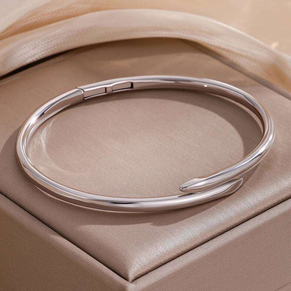 ZAKOL 1Pcs Minimalist Fashion Solid Metal Nail Bracelet for Women Men Copper Plating 18K Gold Color Jewelry Gift